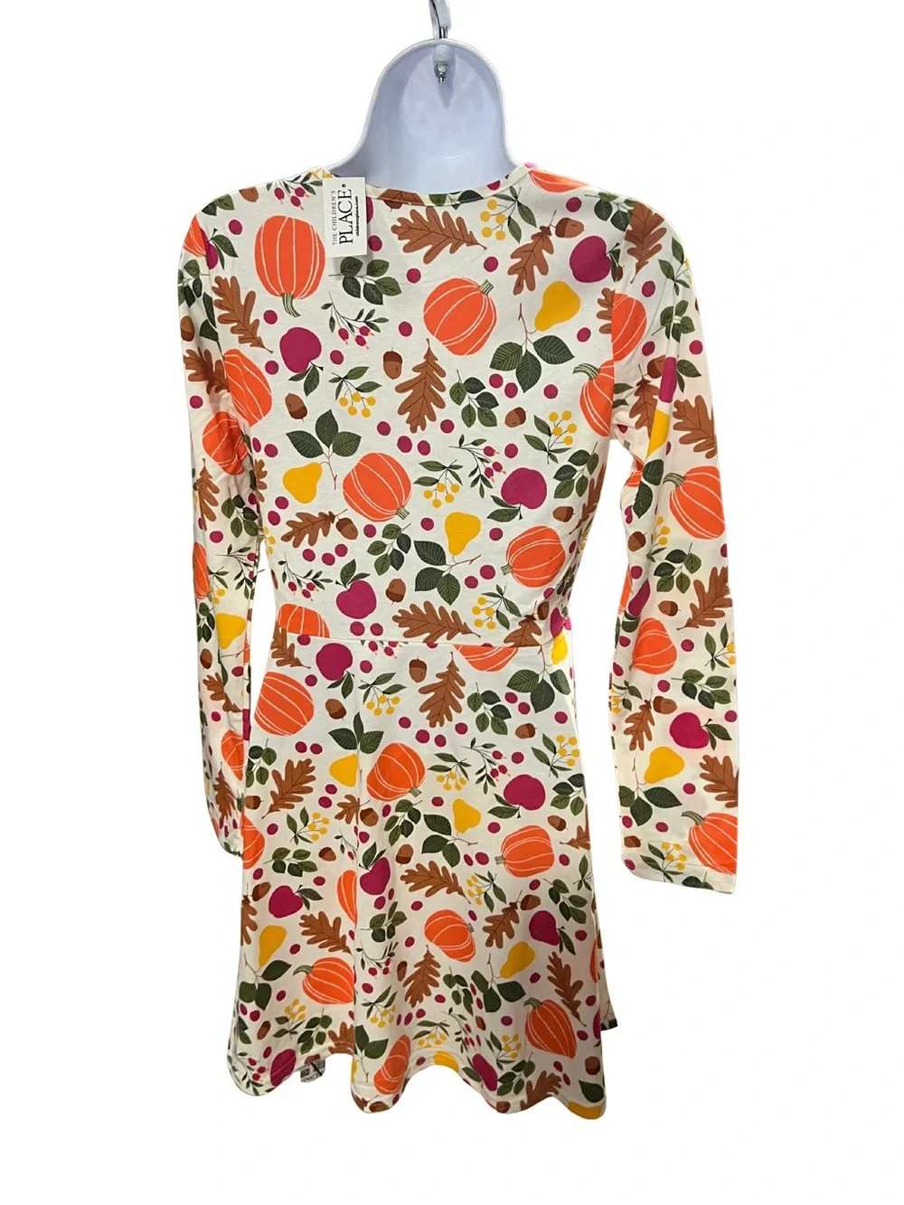 The Childrens Place Girls XXL White Orange Thanksgiving Long Sleeves Dress